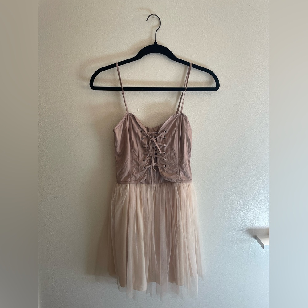Mustard Seed Faux Leather and Tulle Mini Dress. Size Medium.